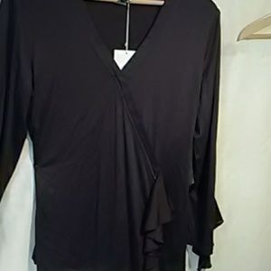 Worth Faux Wrap Cascade Blouse in Espresso